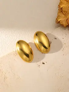 1Pair Stainless Steel Smooth Oval Stud Earrings Fashion Waterproof Ear Jewelry For Women Girl Gift Party Wedding aretes