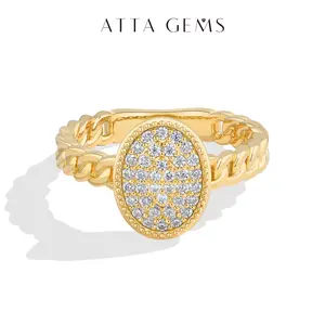 ATTAGEMS D VVS1 Lab-Grown Moissanite Ring Cuban Chain Design 925 Sterling Silver Ring for Women Wedding Engagement Party Fine Jewelry R402