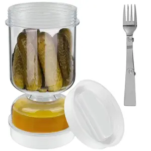 Olives and Pickle Filter Jar with Fork, Novel Olive Container Sandglass, Flip Pickle Container with Filter, Kitchen Juice Separator Tool