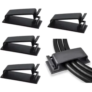 50 count Self Adhesive  Management Clips,  Organizers Wire Clips Cord Holder for TV PC Ethernet  under Desk  Office (Black)