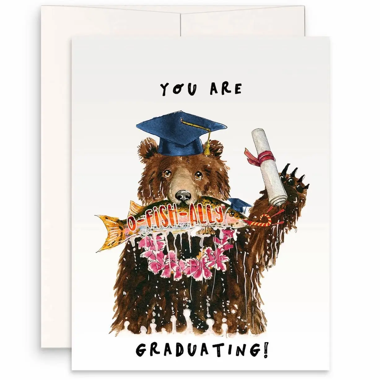 Liyana Studio Handmade Bear Fishing Funny 2025 Graduation Card - Pre-loaded Greeting Card, Office Stationery Gift For Son, Pre-Loaded Greeting Cards