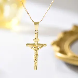 Elevated 14K Gold-Plated Jesus Cross Pendant Necklace - Zircon Accents Chains Perfect for Gifting & Everyday Wear