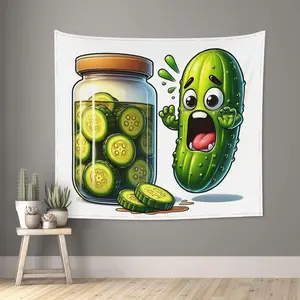 1pc Don't Fade Wall Hanging Tapestry Funny Shocked Pickle Cartoon Quirky and Humorous Food Art Print Design Perfect for a Gift, Living Room Background Decoration, Concert Decor, Party Decorations Supplies, Teen Room Decor 51x60 Inch