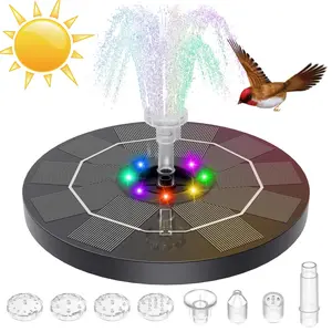 Solar Powered Fountain Pump, LED Solar Powered Fountain Pump with Replaceable Nozzles, Garden Landscape Water Feature Decoration Supplies, Outdoor, Lighting, Outdoor Water Fountains, Garden Accessories