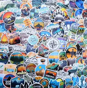 200 pcs Outdoor Hiking Stickers, Camping Sticker Pack Waterproof Vinyl Travel Nature Decal for Water Bottles laptop Cup Car, Wilderness Nature for Camper, Luggage