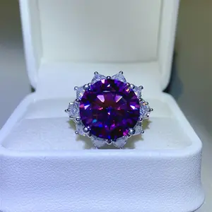 10 Carat Radiant Purple Gemstone Fantasy Ring For Women | S925 Sterling Silver Plated Luxury Floral Halo Engagement Band | Fairycore Magic Promise Jewelry | Elegant Banquet Accessory | Grand Proposal Anniversary Gift