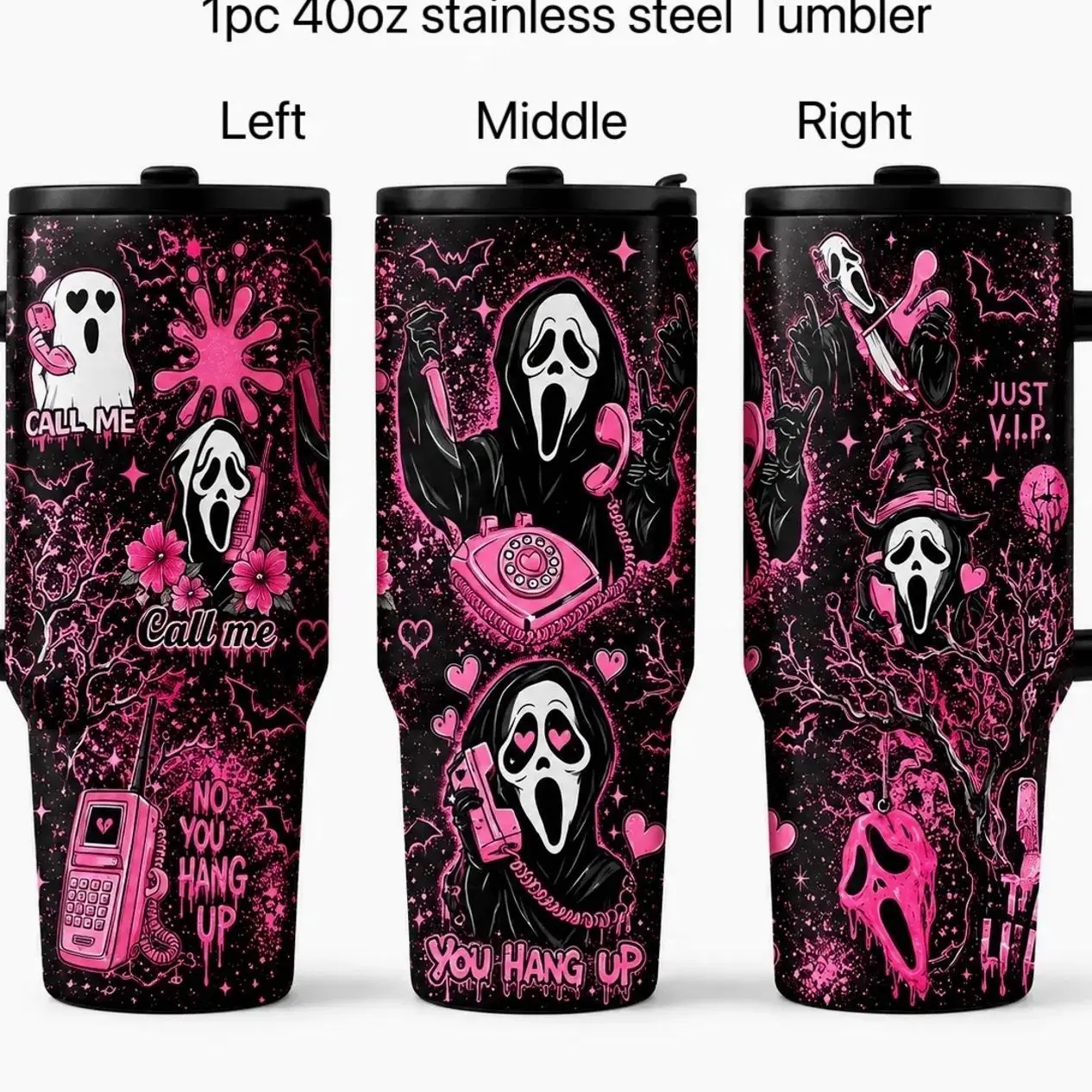 1pc 40oz Ghostface Scream Insulated Vacuum Tumbler, Glitter, Stainless Steel, Leakproof, Horror Theme, Halloween Gift, Travel Mug, Insulated Coffee Tumbler