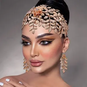 Elegant Handmade Bridal Headband - Luxurious Vintage Wedding Hair Accessory with Sparkling Alloy Leaf Design, Perfect for Stage Performances & Special Occasions, Wedding Accessories