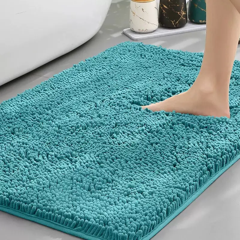 1-Piece Plush Short-Pile Chenille Anti-Slip Grip Rubber Back Mat, Quick-Dry, Stain-Resistant, Easy Clean Rubber Mat for Bathroom Wet Areas & Decor, Easy Clean Bath Mats
