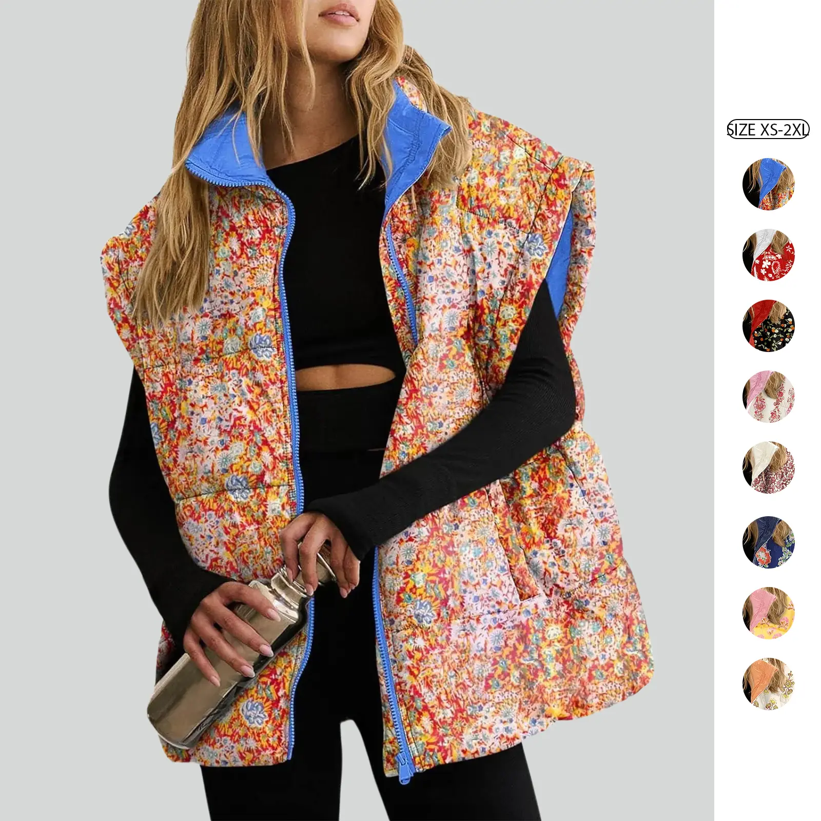 Imily Bela Womens Floral Oversized Puffer Vest Cap Sleeve Winter Warm Puffy lightweight Jackets Coat