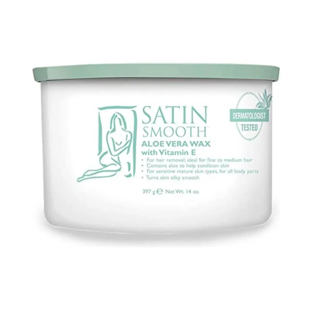 Satin Smooth Aloe Vera & Vitamin E Depilatory Body Care Wax - 14oz Gentle Hair Removal Wax with Natural Extracts for Sensitive, Dry Skin, All Body Parts, Relaxing Use, Moisturizing
