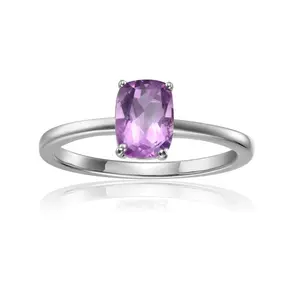 0.85 Ct Cushion Purple Amethyst Prong Silver Solitaire Engagement Ring