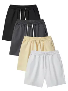 Men’s 4-Pack Summer Drawstring Cotton Shorts — Loose Fit, Fashionable Casual Style for Vacation, Outdoor Activities, Sports, Commuting/Work, Fishing, Basketball, Camping, Gym; Elastic Waist with Pockets; Great Gift for Boyfriend or Husband
