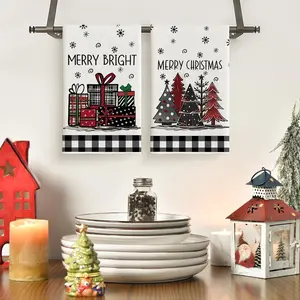 2pcs Christmas kitchen towels, Christmas trees, snowflakes, Christmas gift box design, soft and clean tea towels, kitchen dishwashing towels, Decorative Towels, suitable for holiday party decoration, kitchen decoration, holiday cooking and baking