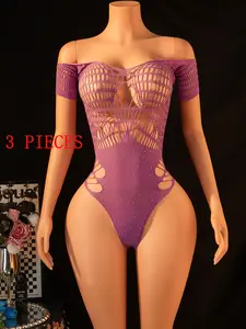 Women's Sexy Fishnet Sleeveless Bodysuit, Stretchy Tight Fit, Sheer Cutout Lingerie, Exotic Nightclub Party Wear, Elegant Evening, Womenswear