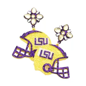 LSU Game Day Glittered Football Helmet Dangle Earrings (Pair)