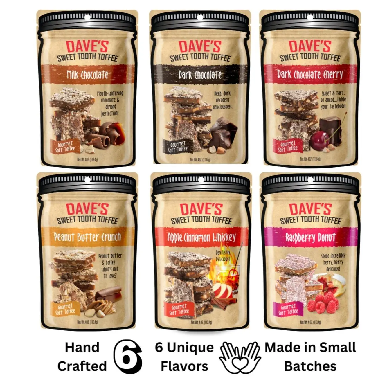 Toffee Variety Pack - Dave's Sweet Tooth - 6 Unique Flavors of Handmade Toffee, Sweets & Snacks, Dessert, Candy
