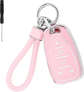 5 Button Key Fob Cover,TPU Key Fob Case with Keychain,Car Key Cover Pink Car Accessories Compatible with Chevrolet