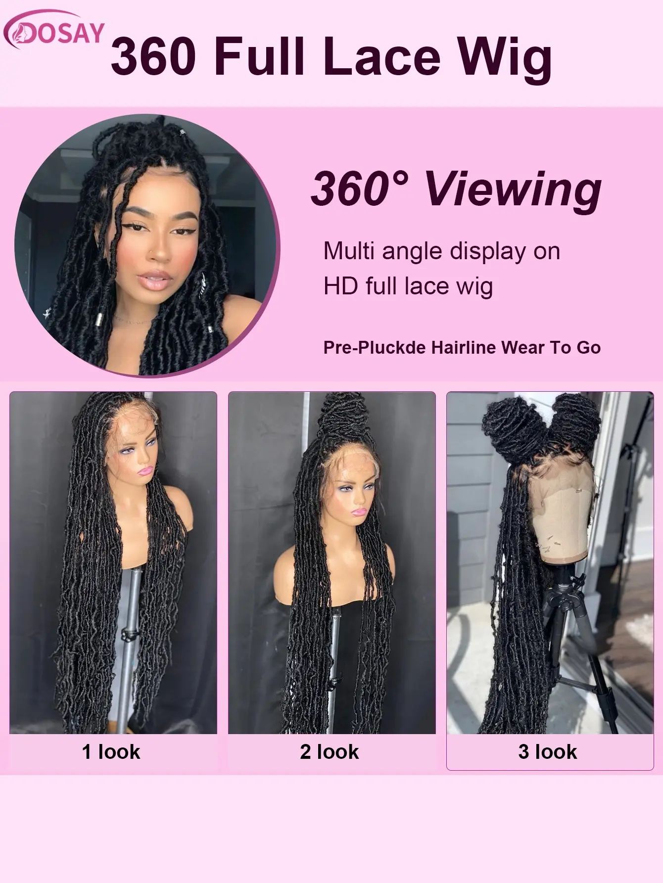 Dosay 40 Inches Long Synthetic Dreadlocks Braided Wigs #1B 