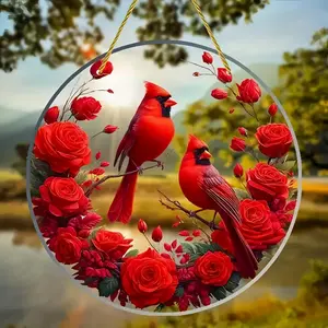 1pc Bohemian Style 2D Flat Red Cardinal Birds Wedding Hanging Decoration, Acrylic Love-Themed Wreath for Windows and Doors, Indoor & Outdoor Home Decor, Wedding Decoration | Love Theme Decor | Detailed Design, 2D Flat Ornaments Cloth 038