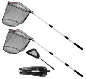 Fishing Net with Telescopic Pole Handle, Fish Landing Net with Sturdy Collapsible Handle, Folding Nylon Mesh Landing Net for Saltwater and Freshwater