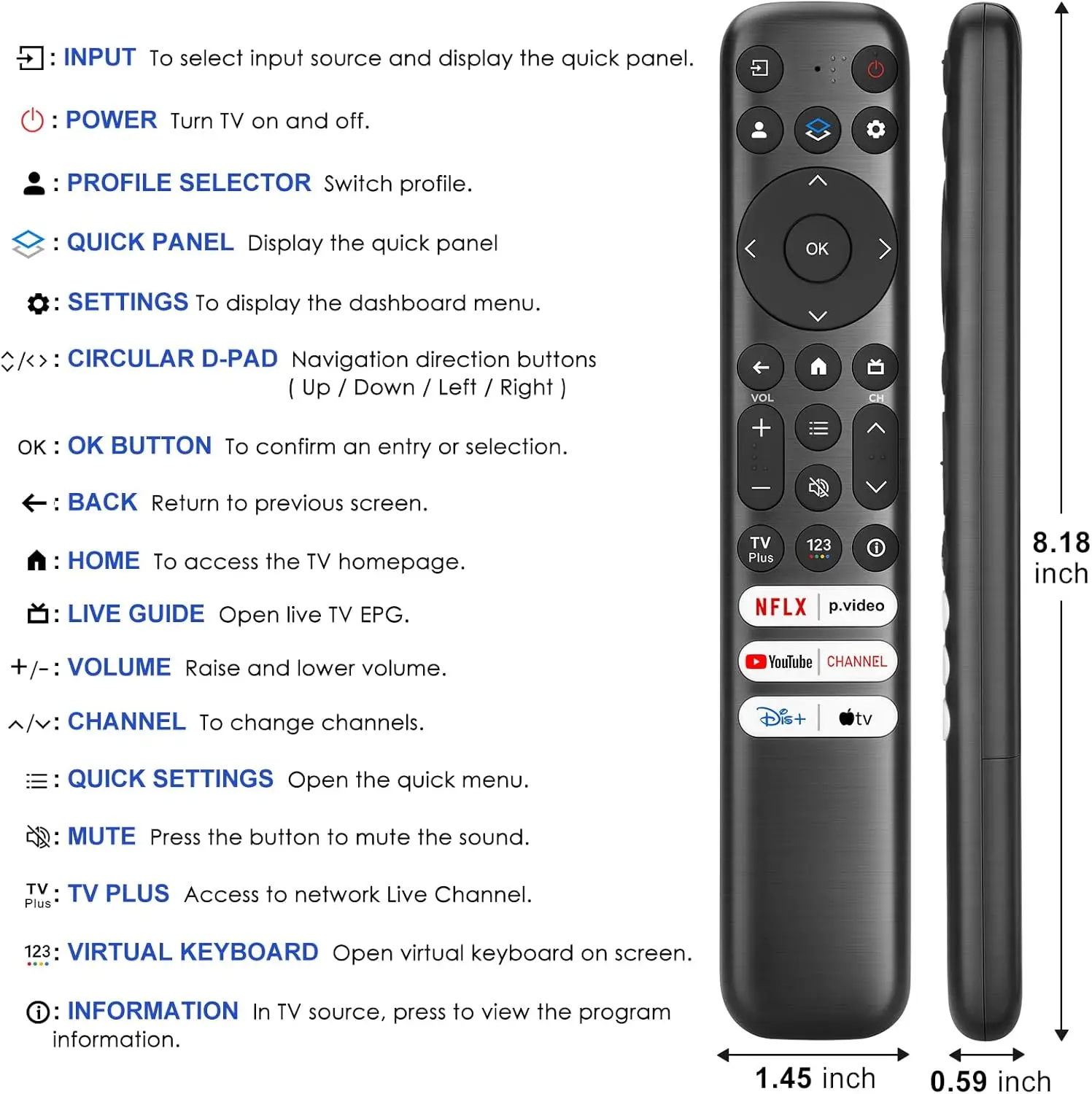 Telecomando RC833 CKB2 Per TV TCL – Compatibile Con Android/Google UHD OLED QNED Smart TV - 4