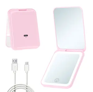 Rechargeable Pocket Mirror, Double Sided 1X/3X Magnification Compact Vanity Mirror, 3 Color Lights, Dimmable, Small Portable Wallet Mirror, Lighted Travel Mirror for Women Gifts