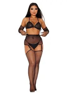 Plus Size Rhinestone Fishnet Mesh Stockings - Soft, Stretchy, Highly Stretchy Fabric Thigh-High Lingerie with Garter Belt for Curvy Women, Sexy, Secure Fit