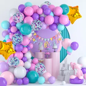 Unicorn Balloon Arch Kit - 12 Inch Pink Purple Teal Confetti Balloons With 2 Gold Star Foil Balloons, Unicorn Banner & Party Decorations For Birthday, Baby Shower, Bridal Shower