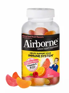 Airborne Assorted Fruit Flavored Gummies (90 Gummies Bottle), Gluten-Free, Immune Support Supplement with Vitamins A C E, Selenium, Echinacea & Ginger