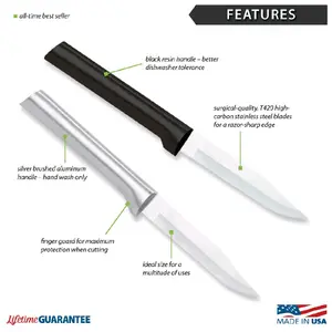 Regular Paring Knife - Black Resin Handle, Surgical Quality, 7240 Carbon Stainless Steel Blades, Ideal for Multiple Uses, Made in USA