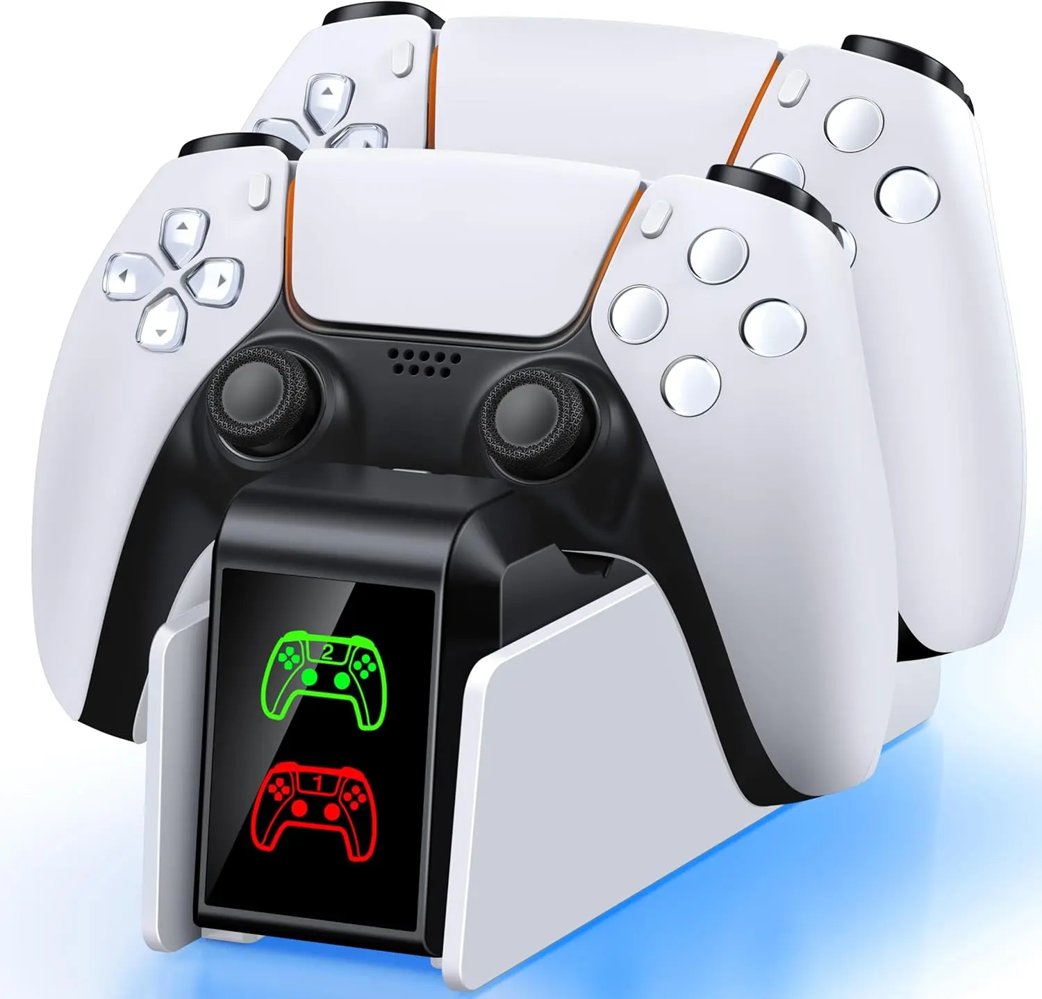 PS5 Wireless Dual Charging Station with LED Light Indicator, White Gamepad Charger for PlayStation 5 DualSense & Edge Controllers