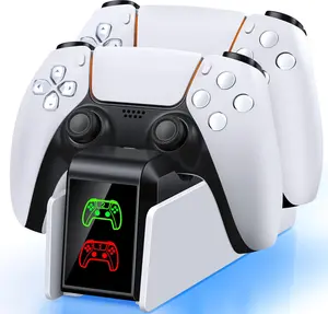PS5 Controller Charger, Charging Station for PlayStation 5 Dualsense & Edge Controllers, PS5 Accessories Charging Dock Stand with LED Indicator, White