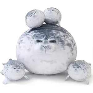 Chubby Seal Pillow Plush with 4 Baby Seal Plushies in Her Tummy, Stuffed Cotton Plush Animal Toy for Kids and Adult Gift