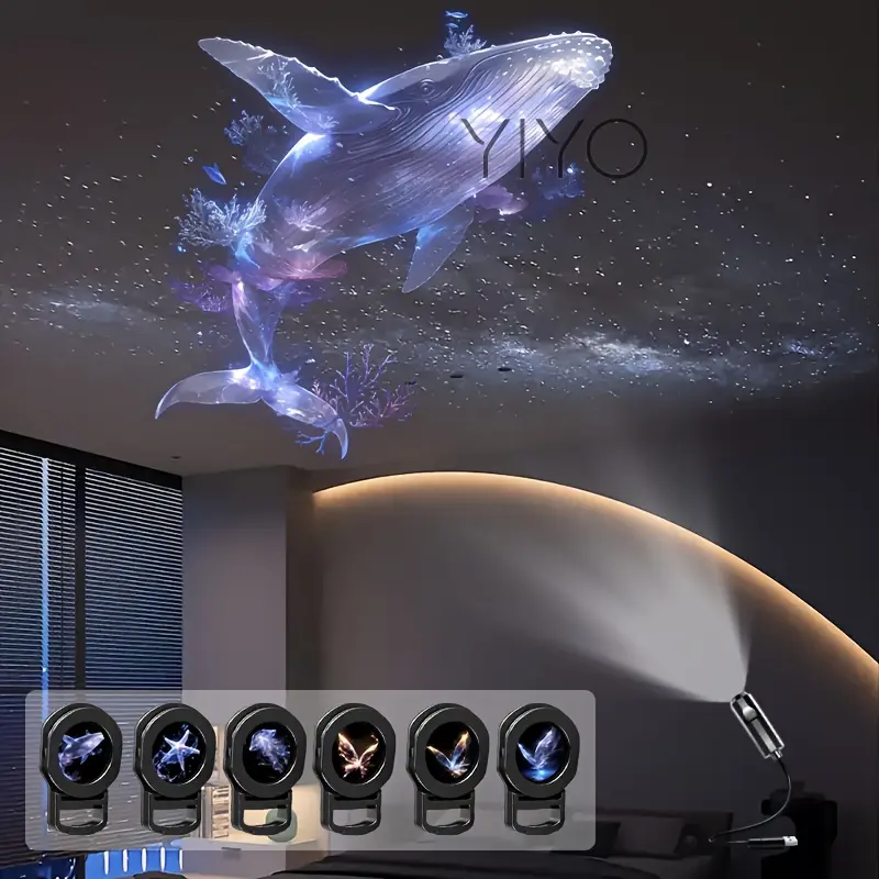 USB-Powered 360° Rotating Adjustable LED Pattern Projection Light - Portable Room Decoration with Whale, Starfish, Jellyfish, Butterfly Designs, Universal USB & Mobile Light for All Ages