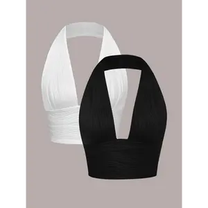 Two-Pack of Solid Color Sexy Off-Shoulder Short Tops