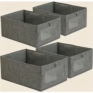 Large Fabric Storage Bins with Clear Window, 4-Pack Organizer Boxes for Clothes, Toys, Books, Shelves, and Wardrobe, Foldable Storage Containers with Handles for Home Organization, Durable Closet Storage Baskets
