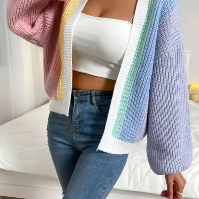 【Plus Size】 Lantern Sleeve Open Front Cardigan, Casual Fashion Long Sleeve Cardigan for Fall & Winter, Women's Plus Size Knitwear for Daily Wear Fit