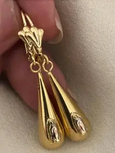 Water Drop Earrings Elegant Minimalist Earrings Fashion Glossy Dangle Earrings Golden Color Simple Water-drop Long Earrings For Women Jewelry Christmas Gift