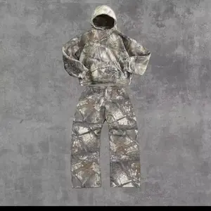 Camouflage Pattern Streetwear Hip Hop Unisex Oversized Sweatshirt & Jogger Pants Set for Casual Outings & Lounging