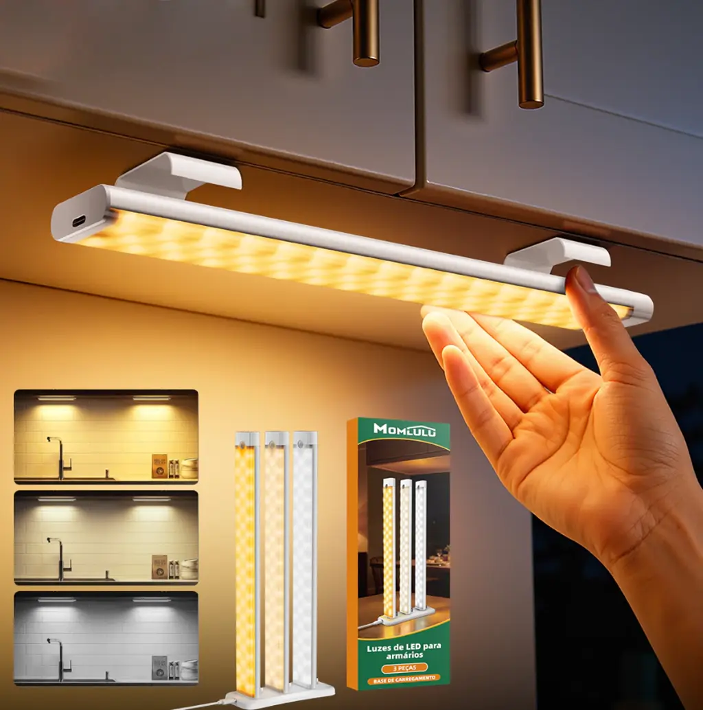 USB-C Rechargeable Hand Wave Sensor Under Cabinet Light, 2 Ways Self-Adhesive Stepless Dimmable LED Lamp, No Drill Stick On Light For Kitchen Wardrobe Corridor Book Shelf