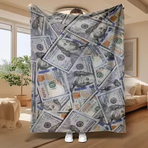 1pc-100 Dollar Bill Print Flannel Blanket, Ultra Soft Comfortable Art Decorative Throw, Perfect Gift for Couples, Office Home Camping Travel, Lightweight Throw Blanket, Giftable Blankets