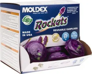 MOLDEX Flanged Tip Reusable Corded Earplugs, 27 dB Noise Reduction, 50 Pairs (6405), Purple, 1-Pack, Corded Set