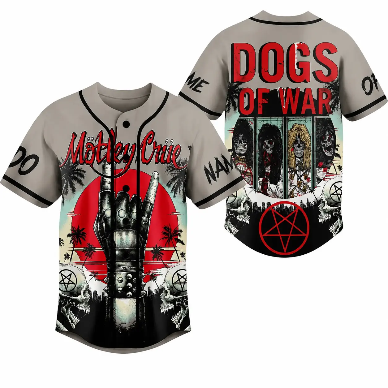 Motley Crue Dogs of War Baseball Jersey for Men and Women, Heavy Metal Rock Band Button Down Shirt, Two Sided Graphic Concert Streetwear, Vintage Skull Print Top, Gift for Music Fans, Boyfriend and Girlfriend, Trending 2026