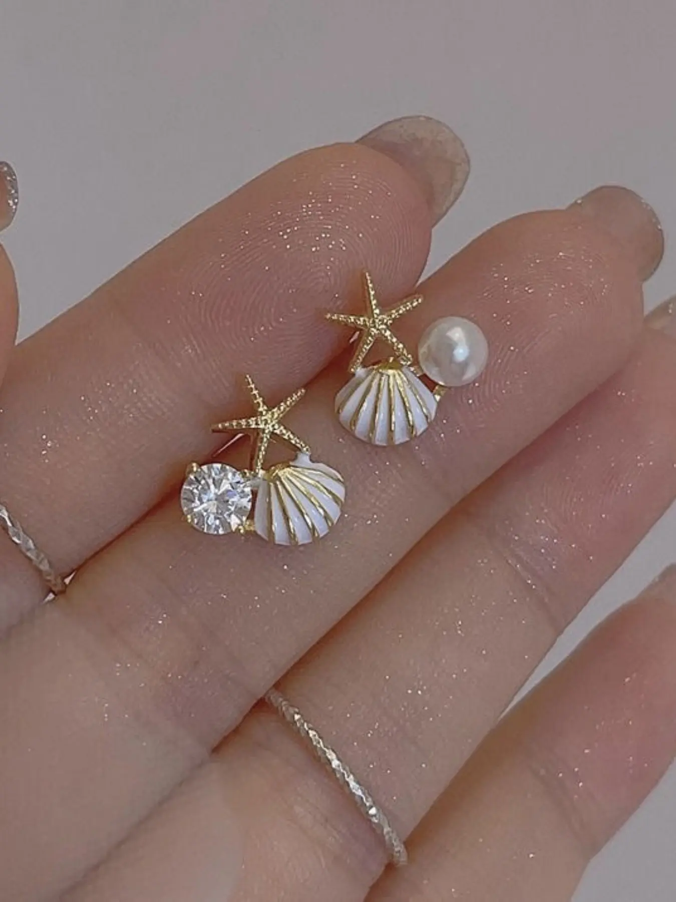 French Style Oceanic Shell Starfish Earrings, Pearl Unique Design Ear Jewelry, Vacation Chic Earrings, Daily Commute Versatile Earrings, Pearl Embellished, Fashion Earring