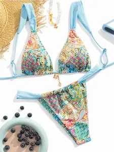 2026 spring and summer new women's bikini set, triangle adjustable shoulder strap top and bikini bottoms, suitable for women's summer beach pool swimming wear, vacation pool party fashion swimsuit