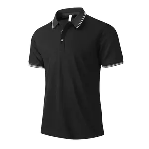 Men’s quick-dry polo shirt with pearl detailing, short sleeves, breathable contrast collar design, suitable for business commuting, golf, and everyday casual wear; available in five solid colors.