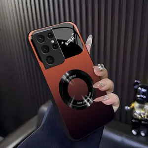Gradient Glass Magnetic Phone Case for 【Galaxy S21 Ultra 5g】, Luxury Matte Shockproof Cover with Camera Lens Protector 666