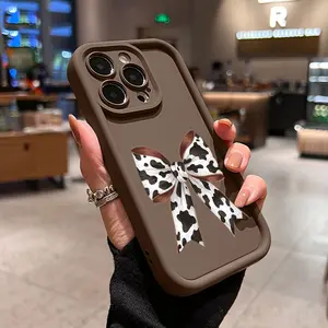 Cow Print Bow Black iPhone Case 17/16/15 Pro Max 14 Plus/13/12/11 Pro/Air Sweet Edgy Aesthetic Precise Fit Full Protection