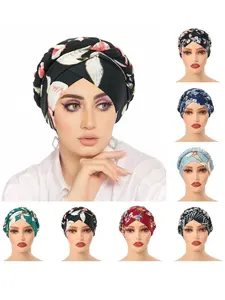Women's Floral Print Headscarf Hat, Fashionable Single Braid Cap, Chemotherapy Hat, European and American Style, Ladies' Hair Wrap